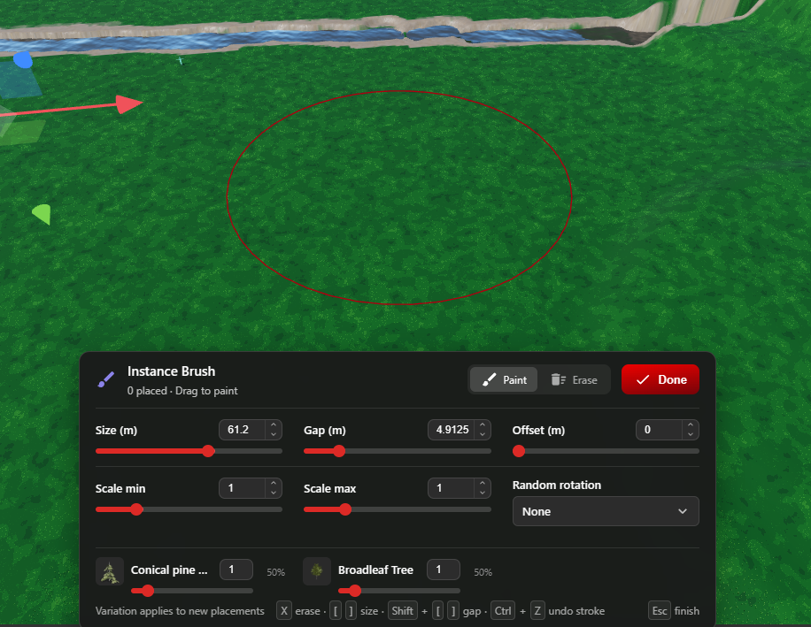 Tree Distribution Using Brush Mode
